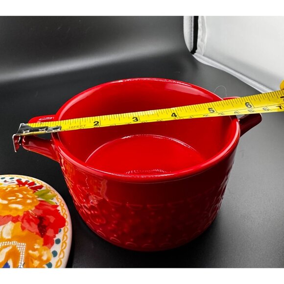 The Pioneer Woman 2.5 Qt Stoneware Casserole Dish w/ Lid Fiona Pattern Red - Picture 4 of 12